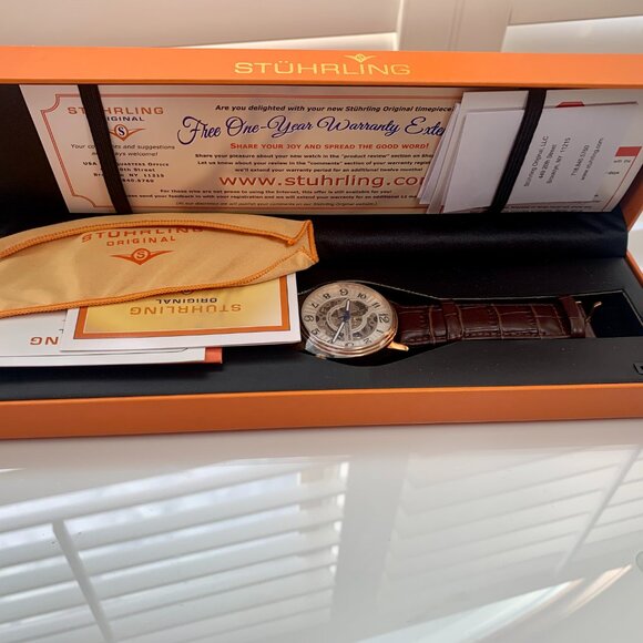 Stuhrling Skeleton Automatic Men’s Watch w/ Box – Rose Gold & Brown Leather - Picture 6 of 7